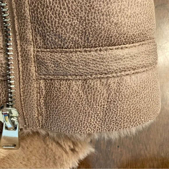 ZARA Pink Brown Faux Fur Lined Faux Leather Moto Jacket Coat