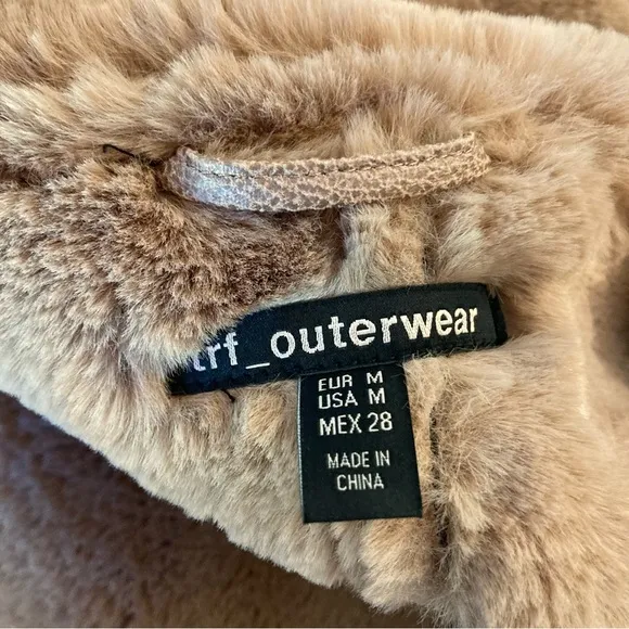 ZARA Pink Brown Faux Fur Lined Faux Leather Moto Jacket Coat