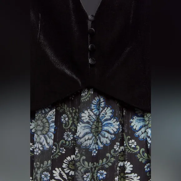 ZARA Printed Dress with Vest Floral Velvet Women’s Size Small