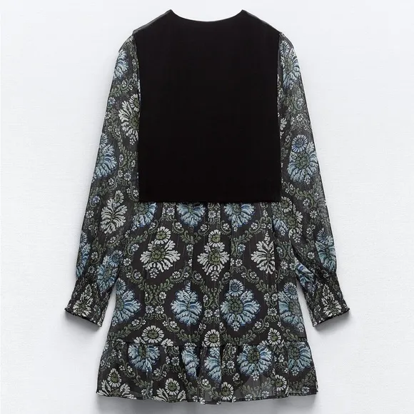 ZARA Printed Dress with Vest Floral Velvet Women’s Size Small