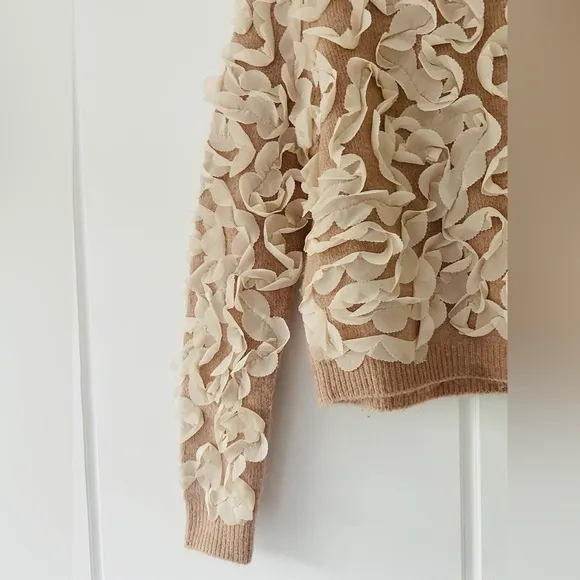 Zara RARE dusty pink knit sweater with ivory off white applique ribbon texture