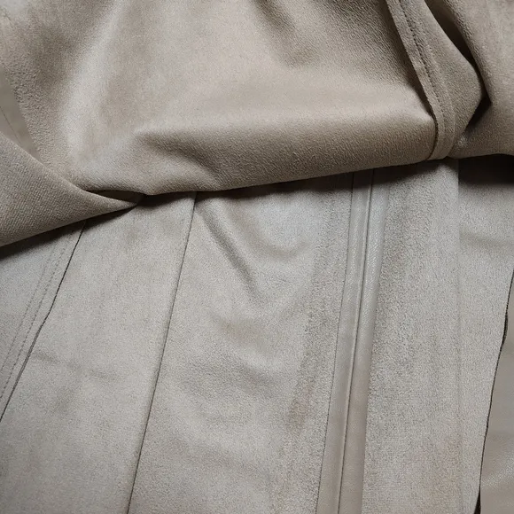 Zara Sand High Waisted Faux Leather Belted A-line Midi Skirt Women's Medium
