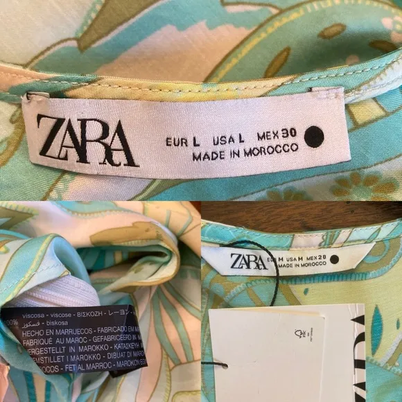 ZARA Set Green Swirl Floral Paisley Print Silky Viscose Midi Skirt &amp; Crop Top