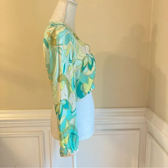 ZARA Set Green Swirl Floral Paisley Print Silky Viscose Midi Skirt &amp; Crop Top