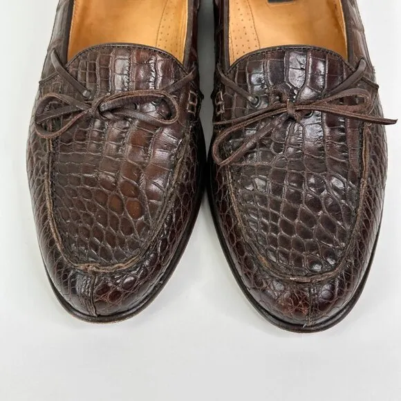 Zelli Genuine Alligator Brown Loafers Mens Size 11.5 M Italy