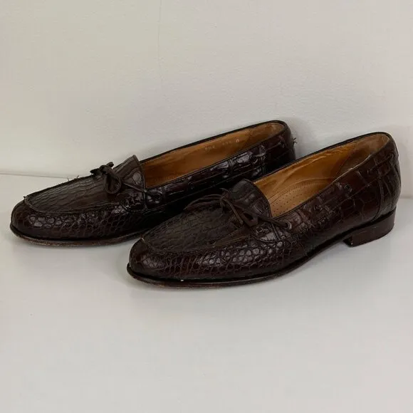 Zelli Genuine Alligator Brown Loafers Mens Size 11.5 M Italy