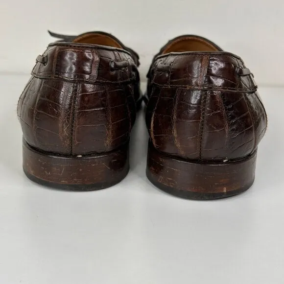Zelli Genuine Alligator Brown Loafers Mens Size 11.5 M Italy