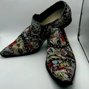 Zota SZ 9 RARE MENS Multi Color Genuine Leather Studded Loafers G508-10 UNIQUE