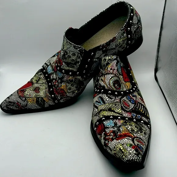 Zota SZ 9 RARE MENS Multi Color Genuine Leather Studded Loafers G508-10 UNIQUE