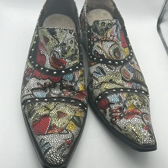 Zota SZ 9 RARE MENS Multi Color Genuine Leather Studded Loafers G508-10 UNIQUE